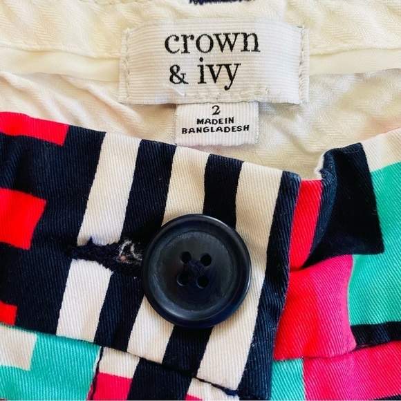 Crown & Ivy Shorts 80's Geometric Pink Aqua Black White Chino Size 2 - Picture 1 of 6